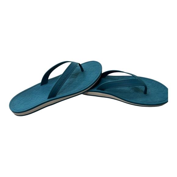 Coach teal blue rubber flip flop sandals G1757 US6B EU36.5 - Picture 2 of 4